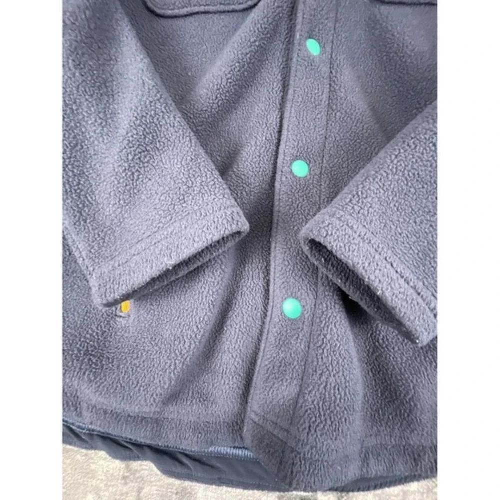 LL Bean Kids Cozy Fleece Blue‎ teal buttons yellow zipper Shacket Jacket M 10-12
